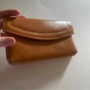 New Vintage Small Tan Wallet Snap Lock Closure Faux Leather Envelope Clutch 5x8”